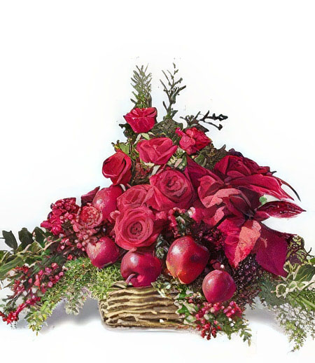 Rose and Poinsettia Christmas Basket
