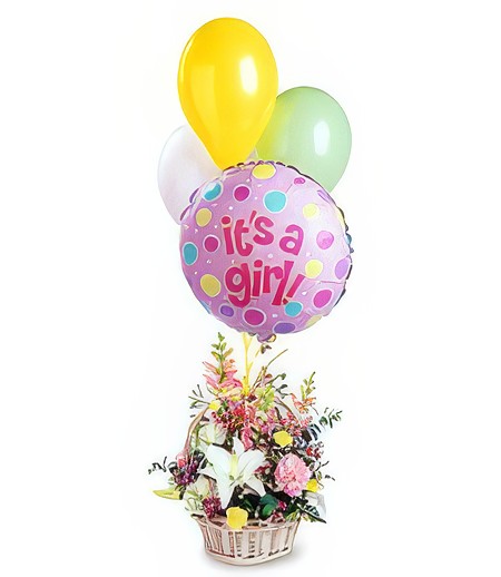 Baby Girl Bouquet with Balloons