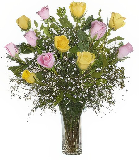 Dozen Pink & Yellow Valentine's Roses