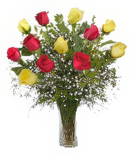 One-Dozen Red & Yellow Prom-Wedding Roses