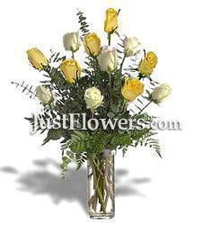 1-Dz White & Yellow Thinking of You Roses