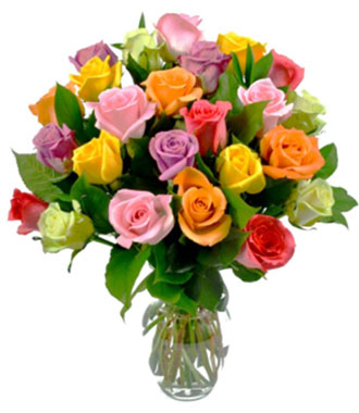 2 Dozen Rainbow Assorted Roses w/Vase