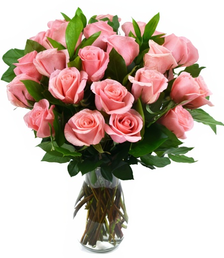 2 Dozen Pink Roses with Vase