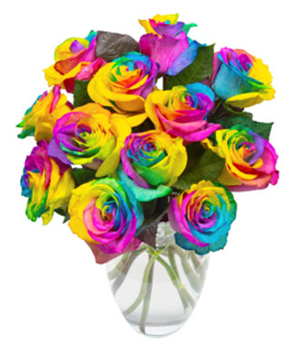 Dozen Tie Dye Roses with Vase