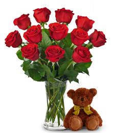 Red Roses and Hugs with Vase