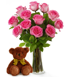 Pink Roses and Hugs with Vase
