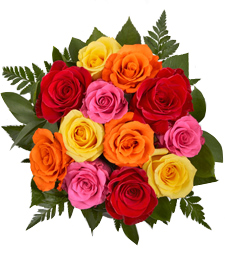 Simply Cheerful Mixed Rose Bouquet - 12 Stems of 16-inch Roses, no vase