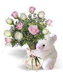 Bear w/ Pink & White Love Roses