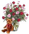 Bear w/ 2-Dz Pink & Red Roses